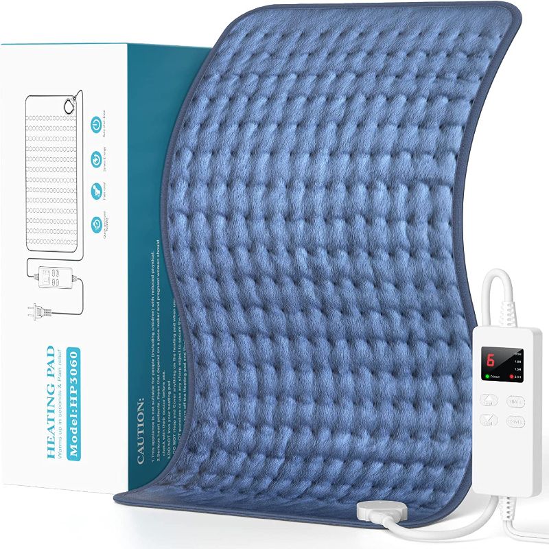 Photo 1 of Heating Pad for Back Pain and Cramps Relief - Extra Large (12"x24") Electric Heating Pad for Neck and Shoulders, Ultra Soft Heat Pad with 6 Fast Heating Settings, Auto Shut Off, Machine Washable, Blue