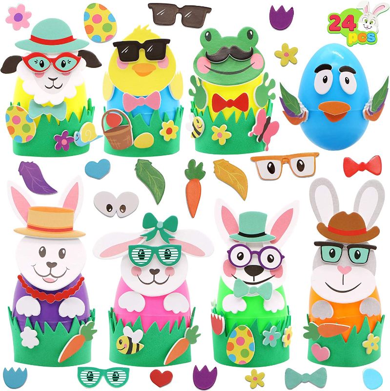 Photo 1 of 24 Sets of Easter Egg Decorating Foam Kids Craft Kits, Crazy Bird Craft Kit and Easter Animal Craft Kit (Easter Eggs Not Included) for Kids DIY Classroom, Homeschool Art Decor