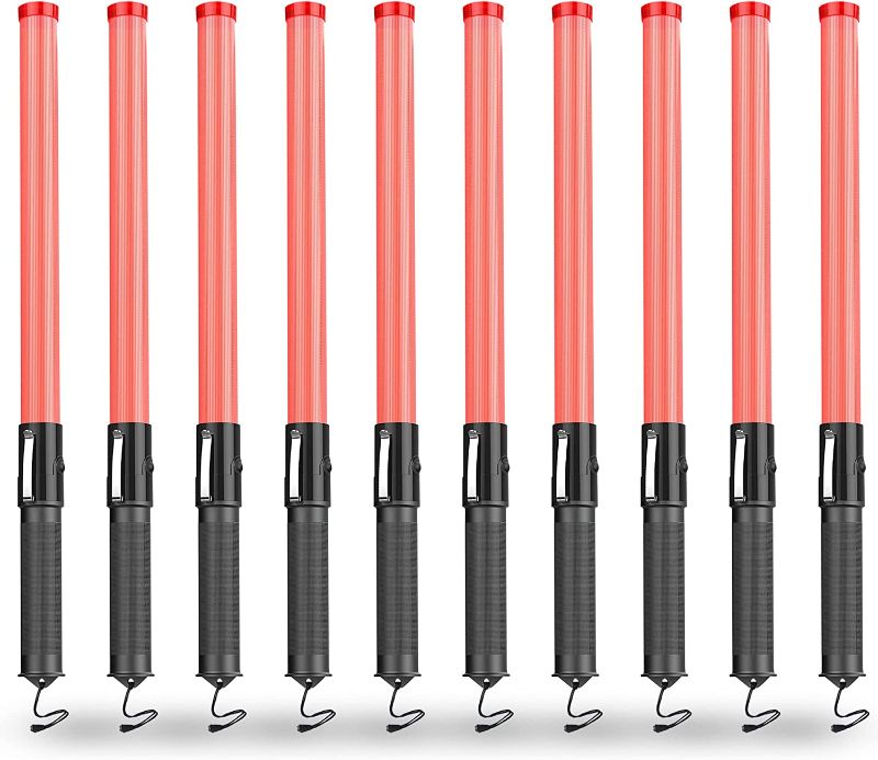 Photo 1 of 10 Pack 21-inch Safety Air Traffic Control Wand, Signal Traffic Safety Baton Led Light with 2 Flashing Modes for Parking Guides, Using 2 C-Size Batteries (Not Included)