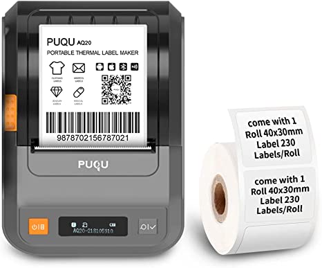 Photo 1 of PUQU AQ20 Label Maker - Portable Label Maker Bluetooth Wireless Thermal Label Printer for Clothing, Jewelry, Retail, Cable, Mailing, Barcode and More, Compatible with Android & iOS System, Black
