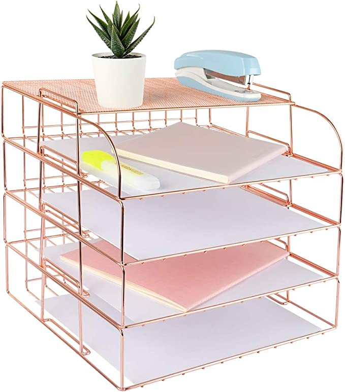 Photo 1 of Spacrea Letter Tray, 4 Tier Rose Gold Desk Organizers and Accessories  (Rose Gold)
