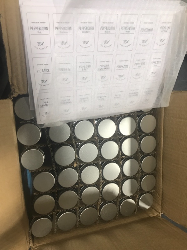 Photo 2 of AOZITA 36 Pcs Glass Spice Jars with White Printed Spice Labels - 4oz Empty Square Spice Bottles - Shaker Lids and Airtight Metal Caps - Silicone Collapsible Funnel
