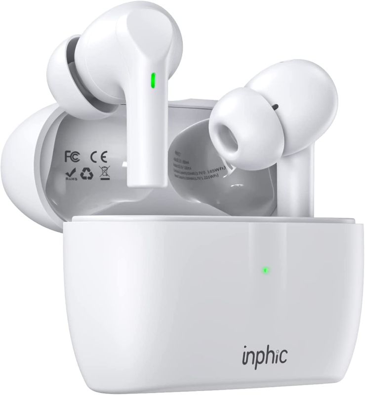 Photo 1 of Wireless Earbuds Bluetooth, INPHIC True Wireless in-Ear Headphones Bluetooth 5.1 Noise Cancelling Earbuds, IPX4 Waterproof Stereo Earphones with Microphone, 40H Battery for Music/Sports/Gaming White
