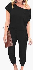 Photo 1 of ANRABESS Women's Loose Casual Off Shoulder Elastic Waist Stretchy Long Romper Jumpsuit 2XL
