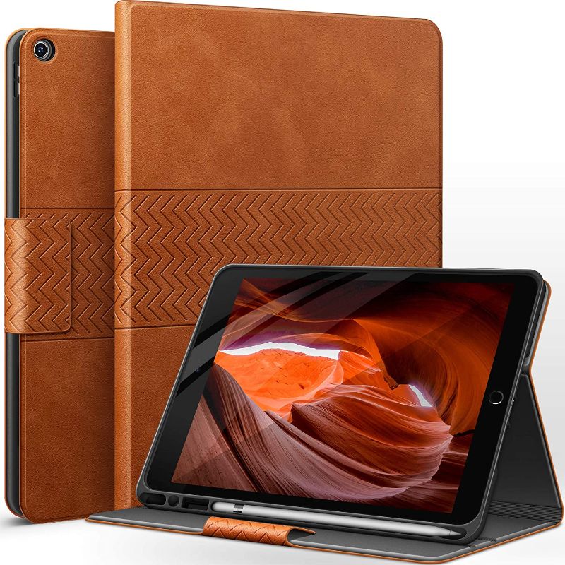 Photo 1 of auaua Case for iPad 9th Generation 2021, iPad 8th Generation, iPad 7th Generation with Pencil Holder Vegan Leather Auto Sleep/Wake Smart Cover for iPad 10.2 Inch (Brown)
