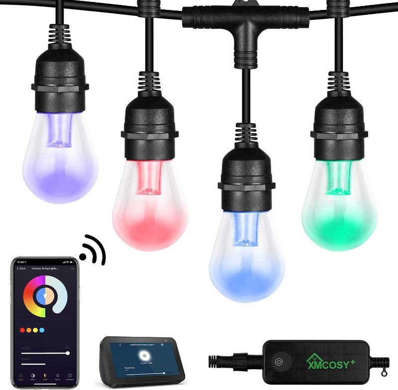 Photo 1 of XMCOSY+ Outdoor String Lights - RGB White 49Ft Patio Lights Multi Color String Lights LED Smart String Lights Outdoor 2.4GHz W