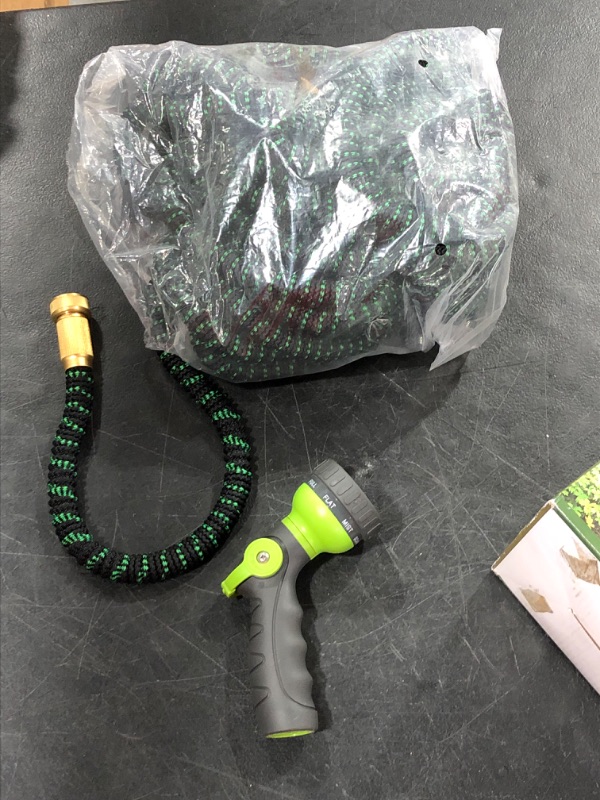 Photo 3 of 360Gadget 100' Expandable Flexible Garden Hose with 3/4" Brass Fittings and 8-Function Spray Nozzle, Retractable Kink-Free Collapsible Lightweight Outdoor Hose
