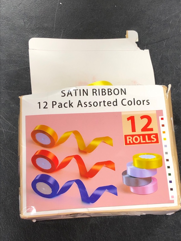 Photo 2 of 12 Rolls 300 Yards 1 Inch Assorted Color Satin Ribbon - 25 Yards/Roll Ribbon for Gift Wrapping, Girl's Hair Bow, Ribbons for Crafts, Party, Wedding Decoration
