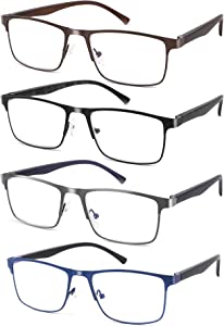 Photo 1 of 4 Pack Blue Light Blocking Reading Glasses for Men, Stylish Metal Frame Readers with Comfort Spring Hinges, Anti-Glare UV Filter Eyeglasses, +3.25 Strength
