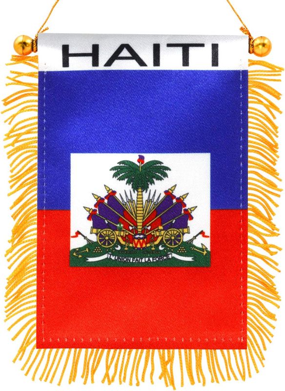 Photo 1 of Anley 4 X 6 Inch Haiti Fringy Window Hanging Flag - Mini Flag Banner & Car Rearview Mirror Décor - Fringed & Double Sided - Haitian Hanging Flag with Suction Cup
