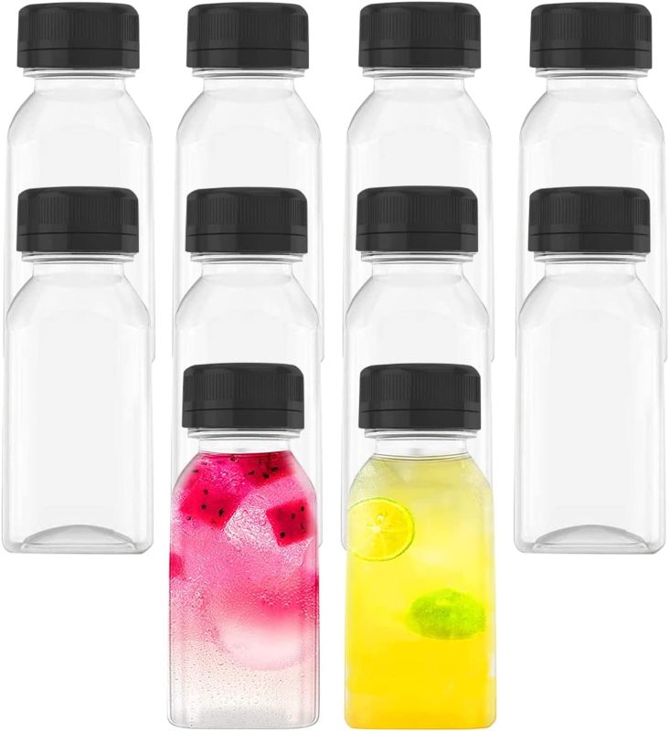 Photo 1 of 4 OZ Plastic Juice Bottles, Reusable Bulk Beverage Containers, Comes Black lid, for Juice, Milk and Other Beverages, 10 Pcs.
