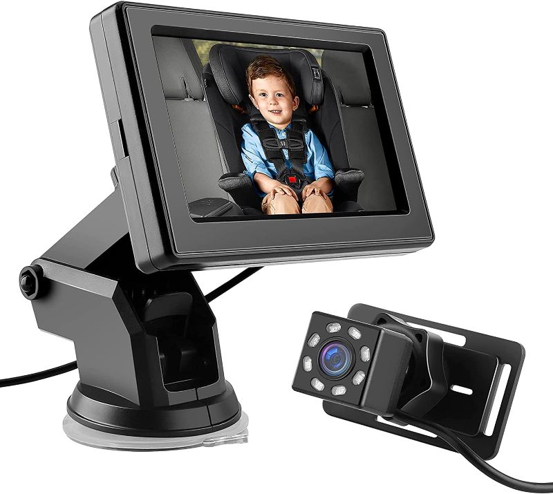 Photo 1 of Baby Car Rear Mirror Camera, BackSeat Infant Car Camera with HD Night Vision 4.3 inches HD Mirror Display, Reusable Sucker Bracket, Upgraded 360 Degree Rotating Camera, Easily Watch Baby’s Move in Car
