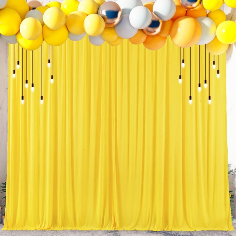 Photo 1 of 10ft x 10ft Yellow Backdrop Curtain for Parties Yellow Wrinkle Free Backdrop Drapes Panels for Birthday Party Baby Shower Wedding Photo Photography Polyester Fabric Background Decoration
