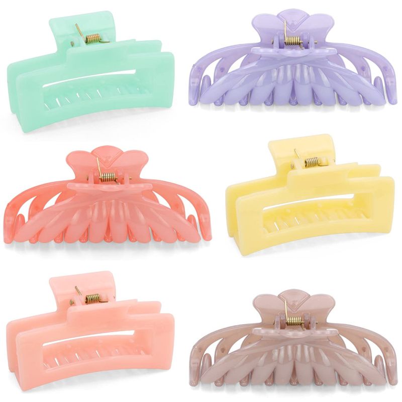 Photo 1 of 6 Pack Large Hair Clips for Women, 4.5 Inches Big Claw Clips for Thick Hair, Non-slip Hair Claw, Strong Hold Jaw Clips with Gift Package, 2 Sizes, 2 Styles…

