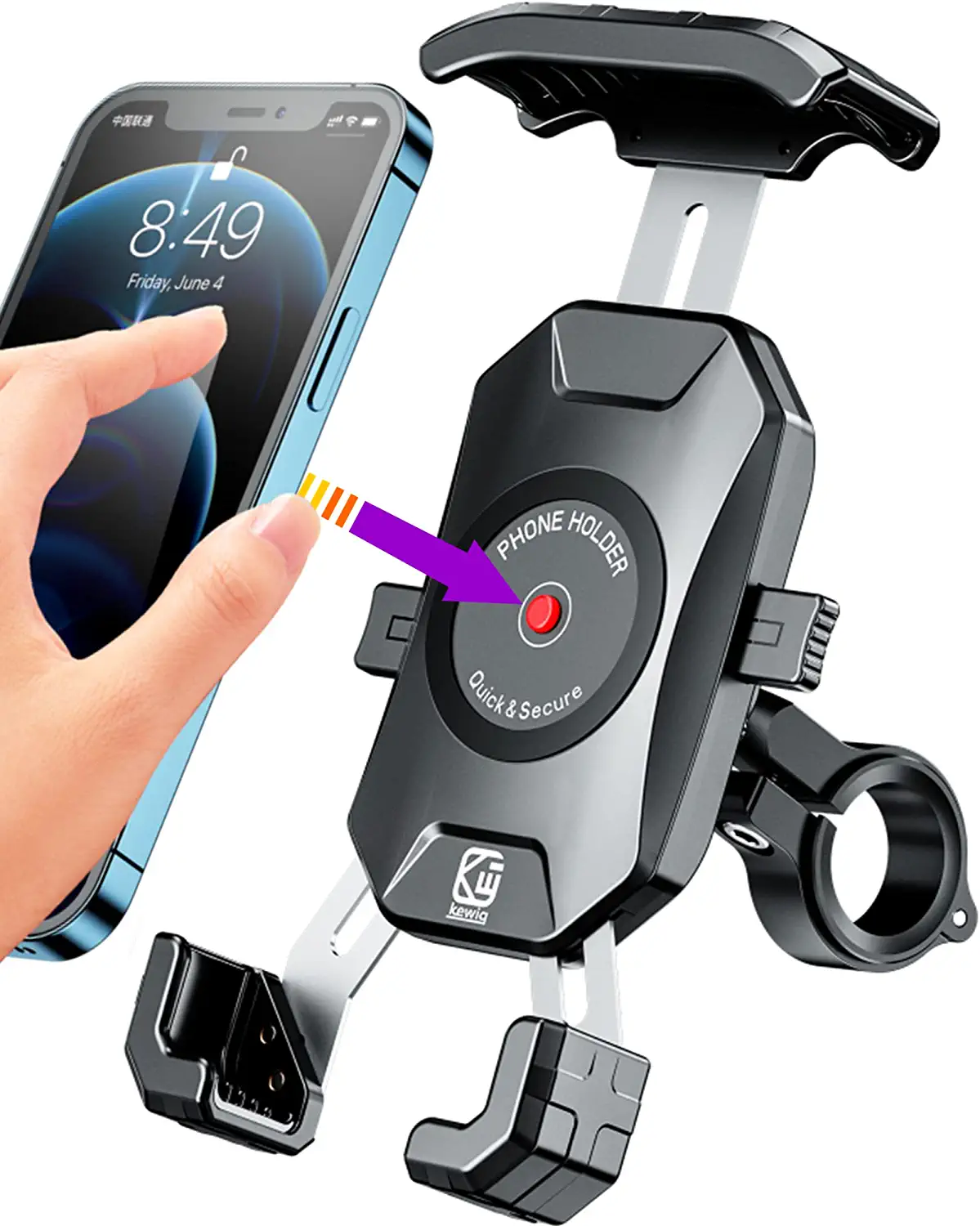 Photo 1 of Motorcycle Phone Mount, Bike Phone Holder, BRCOVAN One-Touch Automatically Lock & Quick Release Bicycle Phone Clamp, Adjustable ATV Scooter Handlebar Cell Phone Cradle Clip for 4''-7'' Cellphone
