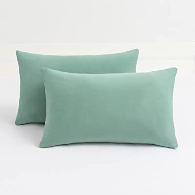 Photo 1 of 2-Pack Stretch Pillow Cases - Jersey Knit & Envelope Closure Pillowcases with Ultra Soft T-Shirt Like Polyester Blend - Suitable for Queen or Standard Size Set of 2, Light Green
