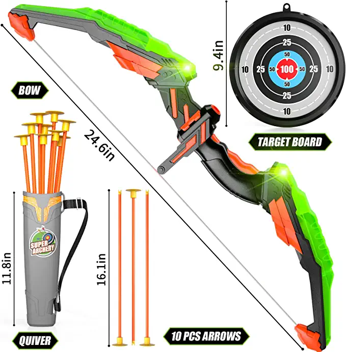 Photo 1 of Bow and Arrow for Kids, Kids Archery Set with Light-up LED Includes 10 Suction Cup Arrows, Target & Quiver, Indoor & Outdoor Kids Archery Boys Toys Gifts for 3 4 5 6 7 8-12 Years Old Boys Girls
