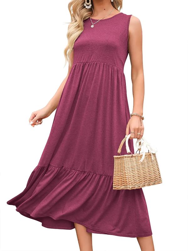 Photo 1 of ANRABESS Women's Summer Casual Sleeveless Crewneck Swing Sundress Fit & Flare Flowy Tiered Maxi Dress with Pockets
SIZE L 