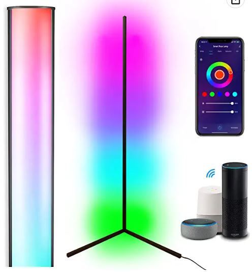 Photo 1 of 56'' Smart Corner Floor Lamp, Works with Alexa & Google Home, Mood Lighting, WiFi App Remote, RGBCW Music Sync Color Changing, LED Dimmable Full Spectrum, for Living Rooms Bedrooms Party Decorations
