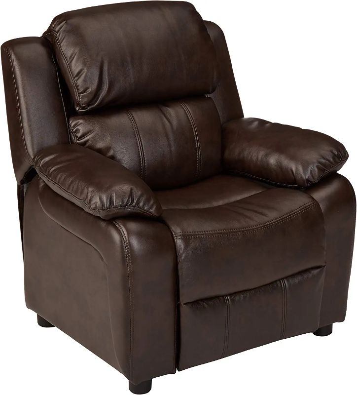 Photo 1 of Amazon Basics Faux Leather Kids/Youth Recliner with Armrest Storage, 3+ Age Group, Brown
