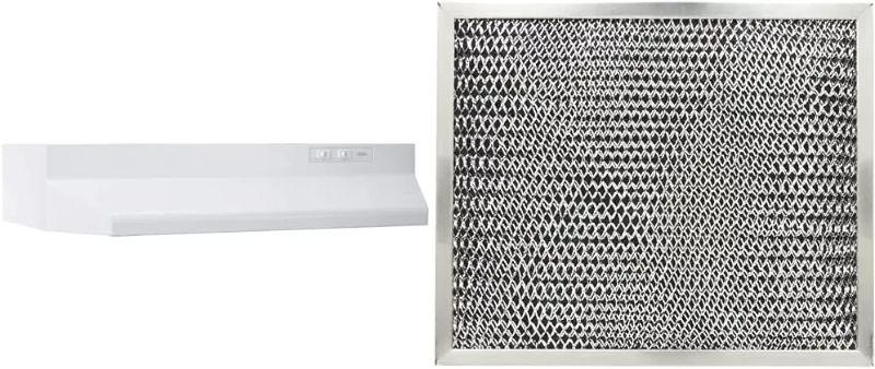 Photo 1 of Broan-NuTone 403001 Convertible Range Hood Insert with Incandescent Light, Exhaust Fan for Under Cabinet, White, 6.5 Sones, 160 CFM, 30" & Broan-NuTone S97007696 Filter
