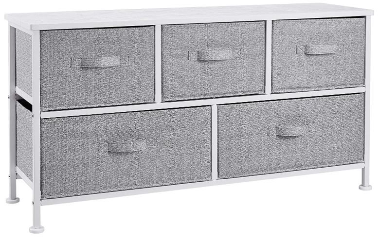 Photo 1 of Amazon Basics Extra Wide Fabric 5-Drawer Storage Organizer Unit for Closet, White
