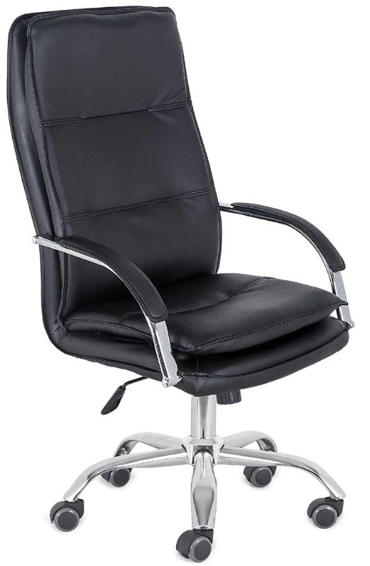 Photo 1 of Comfty Padded Armrests and Chrome Base Fixed Back Leather Office Chair, 44.09”-46.46”, Black
