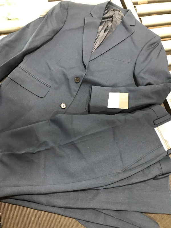 Photo 2 of ***NAVY/DARK BLUE**Louis Raphael Men's Slim Fit Two Button Side Vent Sharkskin Solid Suit SLIM 36S TOP AND WAIST 28
