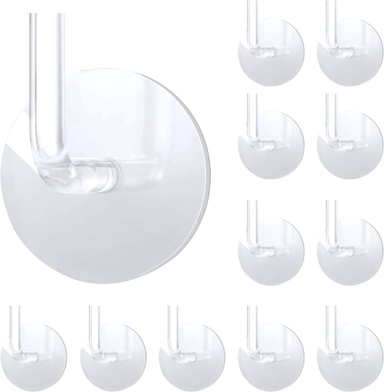 Photo 1 of 12 Pieces Acrylic Transparent Hooks Strong Adhesion Hooks Non-Marking Glue Stickers Seamless Hanger Waterproof and Oil-Proof Wall Hooks for Towel Loofah Bathrobe Coats
