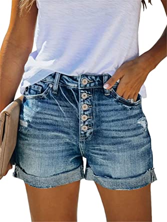 Photo 1 of Angerella Denim Shorts for Women Mid Rise Ripped Jean Shorts Stretchy Folded Hem Hot Short Jeans - XXL