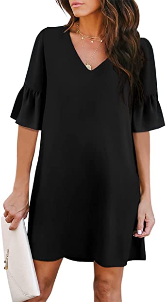 Photo 1 of BELONGSCI Women's Dress Sweet & Cute V-Neck Sexy Long Sleeve Shift Dress Mini Dress - XXL