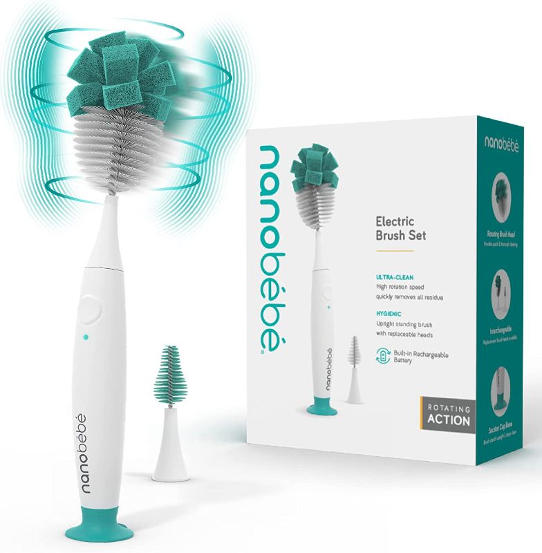 Photo 1 of Nanobebe E-Brush Baby Bottle Cleaner - Electric Bottle Cleaning Brush, Baby Accessories, and Sippy Cups - Rechargeable, Includes Replaceable Brush Head
