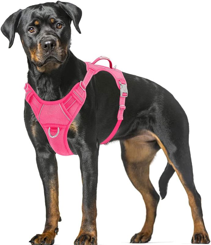 Photo 1 of BARKBAY No Pull Dog Harness Large Step in Reflective Dog Harness with Front Clip and Easy Control Handle for Walking Training Running with ID tag Pocket(Pink,XL)
