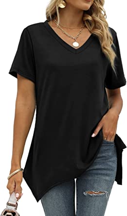 Photo 1 of Alaroo Womens Summer Tops Basic Short Sleeve V Neck T Shirts Tunic Tops - Med
