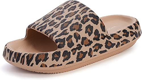 Photo 1 of BRONAX Leopard Cloud Slides for Women | Pillow Slippers Bathroom Sandals | Extremely Comfy | Cushioned Thick Sole - Size 8-9