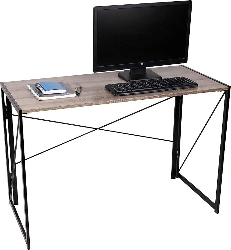 Photo 1 of Mind Reader, 42, Black Collapsible Rustic Desk, Portable Open Leg Folding Workstation for Home or Office, Easy Assembly, 42 Inch Surface
