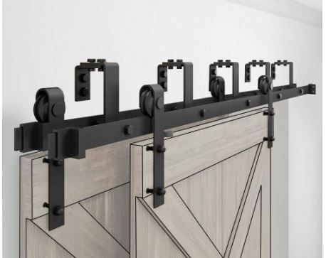 Photo 1 of 9 ft./108 in. Powder Coated Black Heavy-Duty Bypass Double Door Sliding Barn Door Hardware Classic Design Roller
