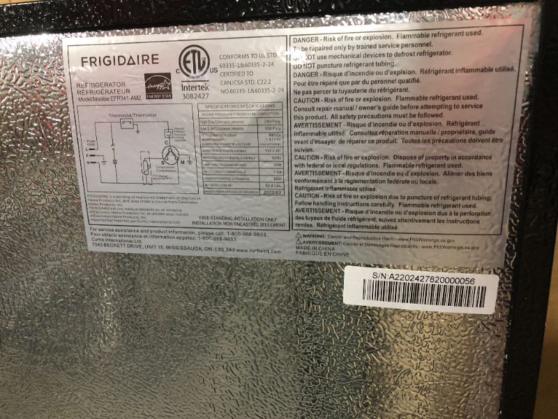 Photo 1 of Frigidaire EFR341, 3.2 cu ft 2 Door Fridge and Freezer, Platinum Series, Stainless Steel, Double