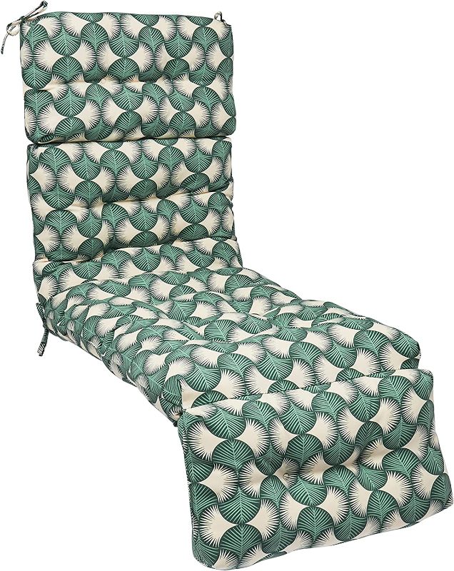 Photo 1 of Amazon Basics Tufted Outdoor Patio Lounger Cushion 77 x 22 x 4 Inches, Green Fan Leaf
