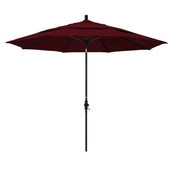 Photo 1 of 11 ft. Fiberglass Collar Tilt Double Vented Patio Umbrella in Burgundy Pacifica