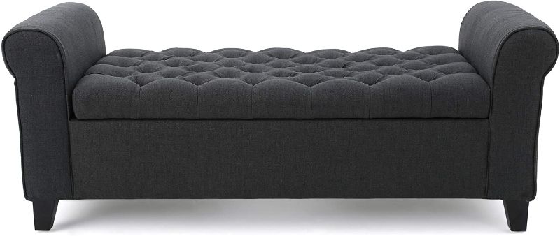 Photo 1 of Christopher Knight Home Keiko Fabric Armed Storage Bench, Dark Grey, 19.50”D x 50.00”W x 19.25”H
