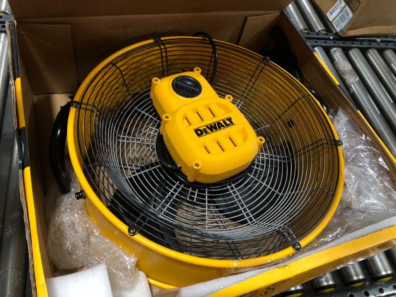 Photo 1 of DEWALT Industrial Floor Fan, 18 Inch Drum Fan, 3-Speed Heavy Duty Air Circulator with Adjustable Tilt, Model: DXF1840 , Yellow
