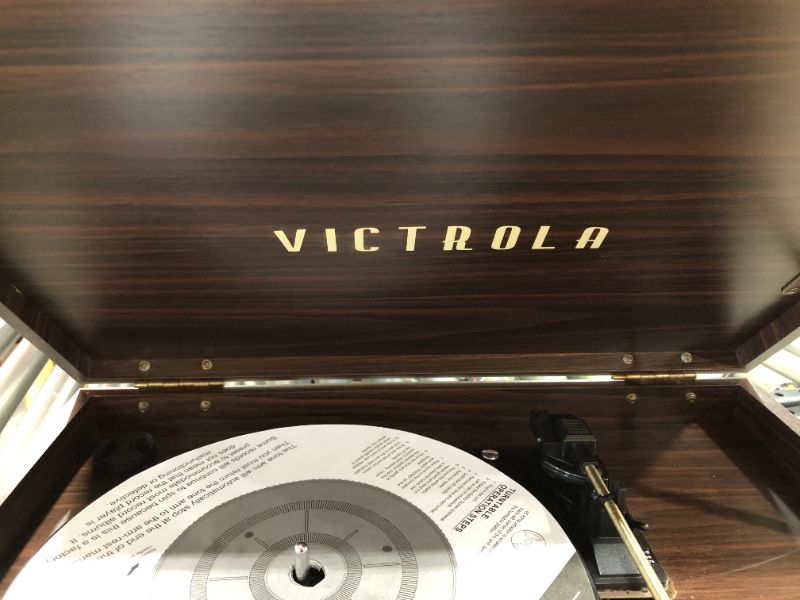 Photo 3 of Victrola Empire Mid-Century 6-in-1 Turntable with 3 Speed Record Player, Bluetooth Connectivity, Radio, Cassette and CD Player (Espresso)
