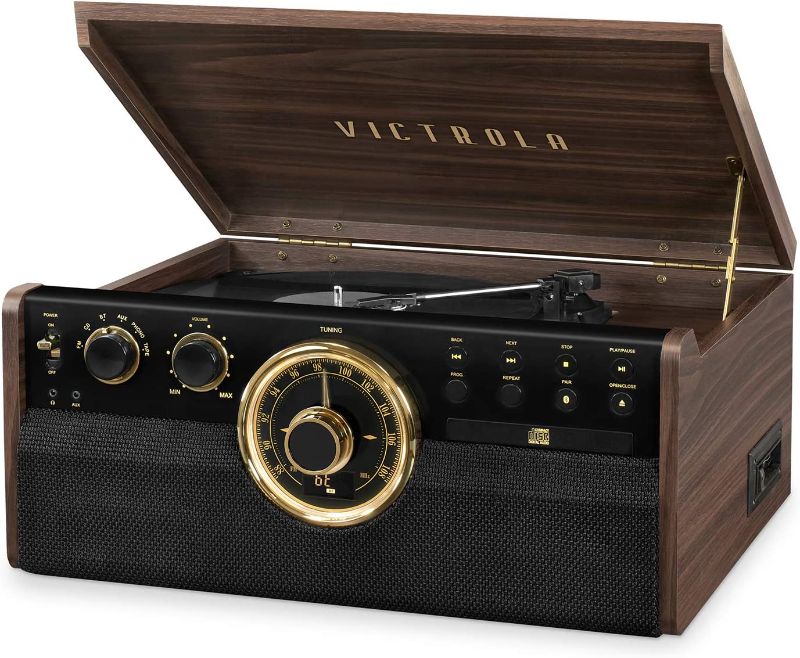 Photo 1 of Victrola Empire Mid-Century 6-in-1 Turntable with 3 Speed Record Player, Bluetooth Connectivity, Radio, Cassette and CD Player (Espresso)
