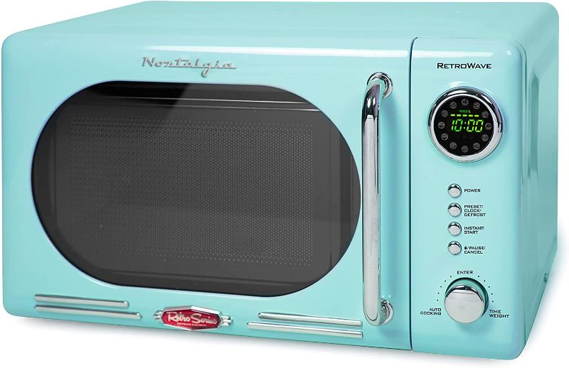 Photo 1 of Nostalgia Retro Compact Countertop Microwave Oven, 0.7 Cu. Ft. 700-Watts with LED Digital Display, Child Lock, Easy Clean Interior, Aqua
