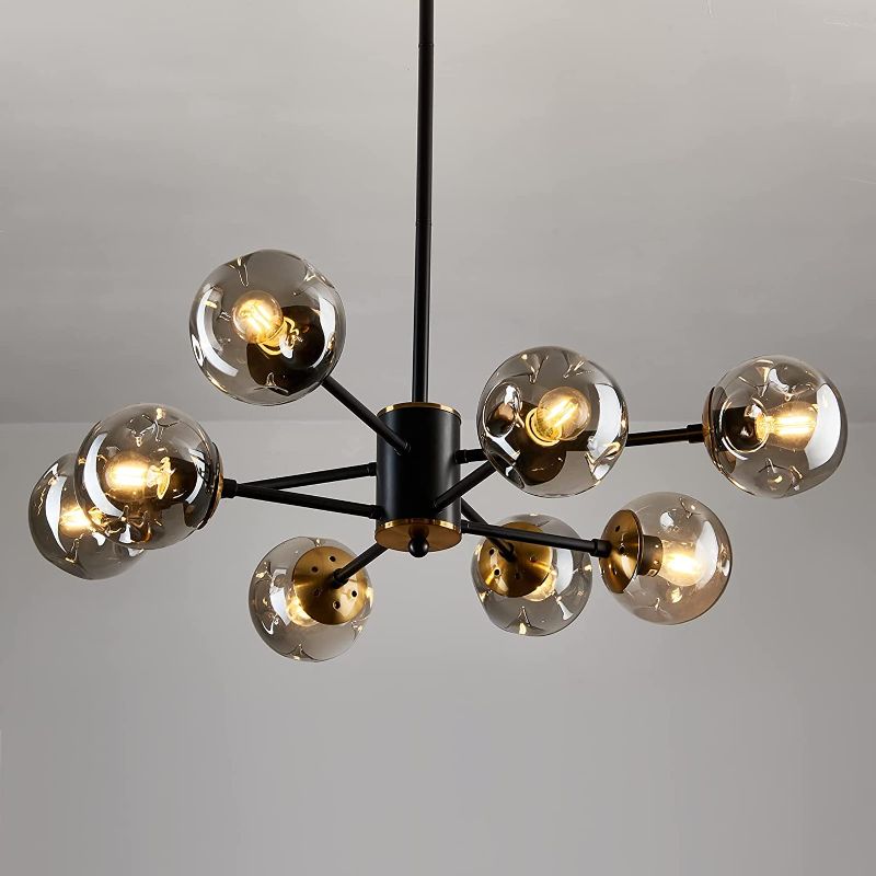 Photo 1 of 8 Light Chandelier Pendant Lighting Black with Glass Globes Classic Vintage Ceiling Light Fixture for Kitchen Living Room Dining Room Bedroom Farmhouse..
