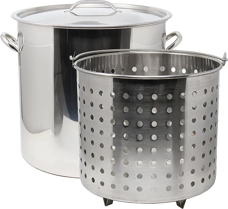 Photo 1 of Ablaze 5 Gallon 20 Quart Stainless Steel Stock Pot w/ Basket. Heavy Kettle Cookware for Boiling
