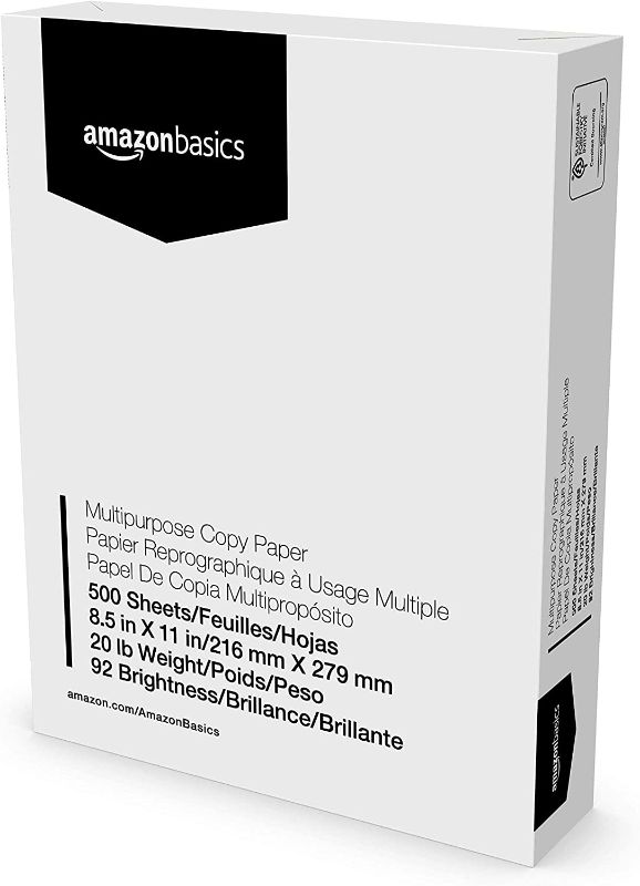 Photo 1 of Amazon Basics Multipurpose Copy Printer Paper, 8.5 x 11 Inch 20Lb Paper, 92 GE Bright White ABOUT 4 REAMS WORTH
