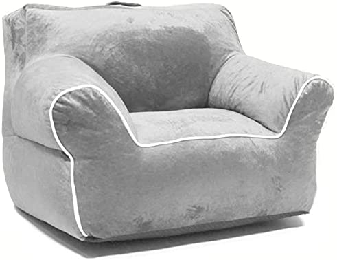 Photo 1 of Heritage Kids Micromink Bean Bag Chair with Piping Carry Handle, Grey
