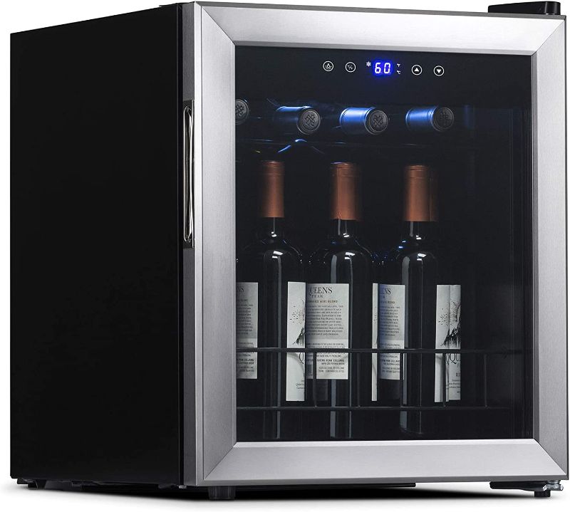 Photo 1 of NewAir Compact Wine Cooler Refrigerator | 16 Bottle Capacity | Freestanding/Built-in Countertop Wine Cellar in Stainless Steel with UV Protected Glass Door NWC016SS00
